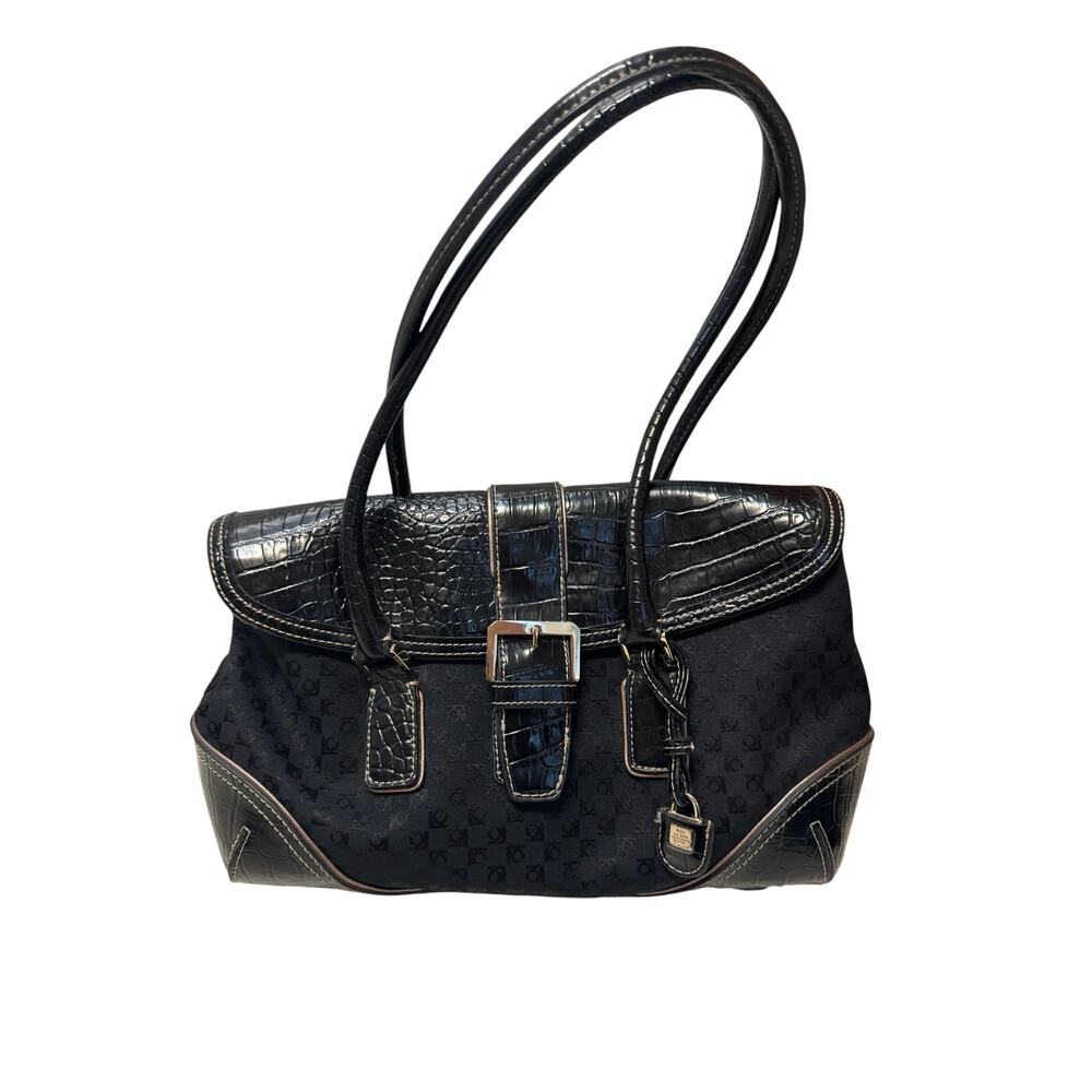VTG Liz Claiborne Y2K 90s Croc Embossed Patent Leather Canvas Shoulder Bag